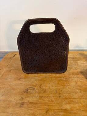 Vintage Brown Ostrich Leather Structured Top Handle Handbag